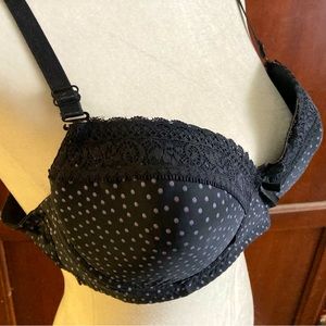 Black with Pink Polka Dots Padded Convertible Bra - lace and bow detail - 40C